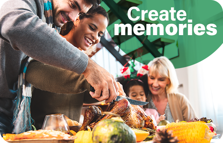 Family creating memories in a new home during thanksgiving
